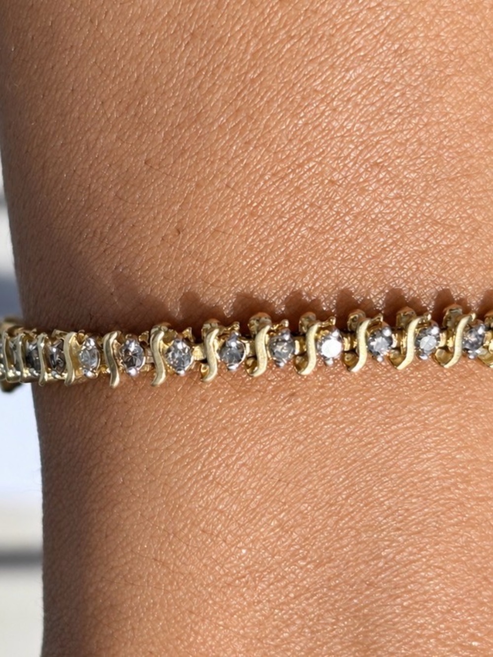 10K Gold Tennis Bracelet with Clear Stones - Women's Jewelry
